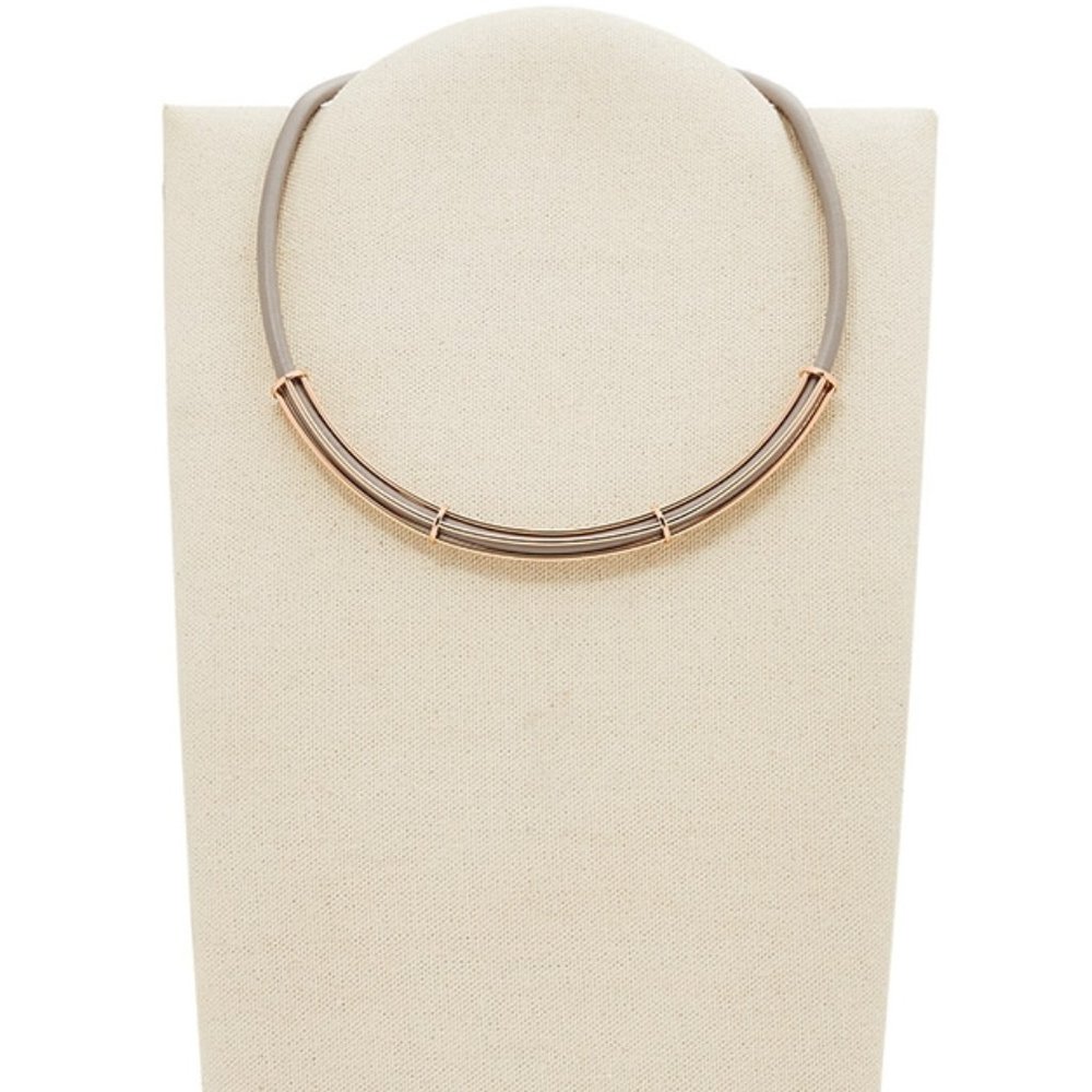 NWT Fossil Gray and Rose Gold Leather Necklace